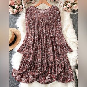 Floral Print Brown Dress